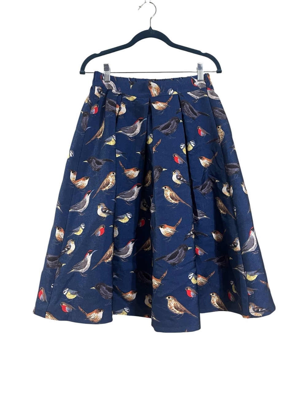 MissMay Navy Bird Print Full Pleated Skirt